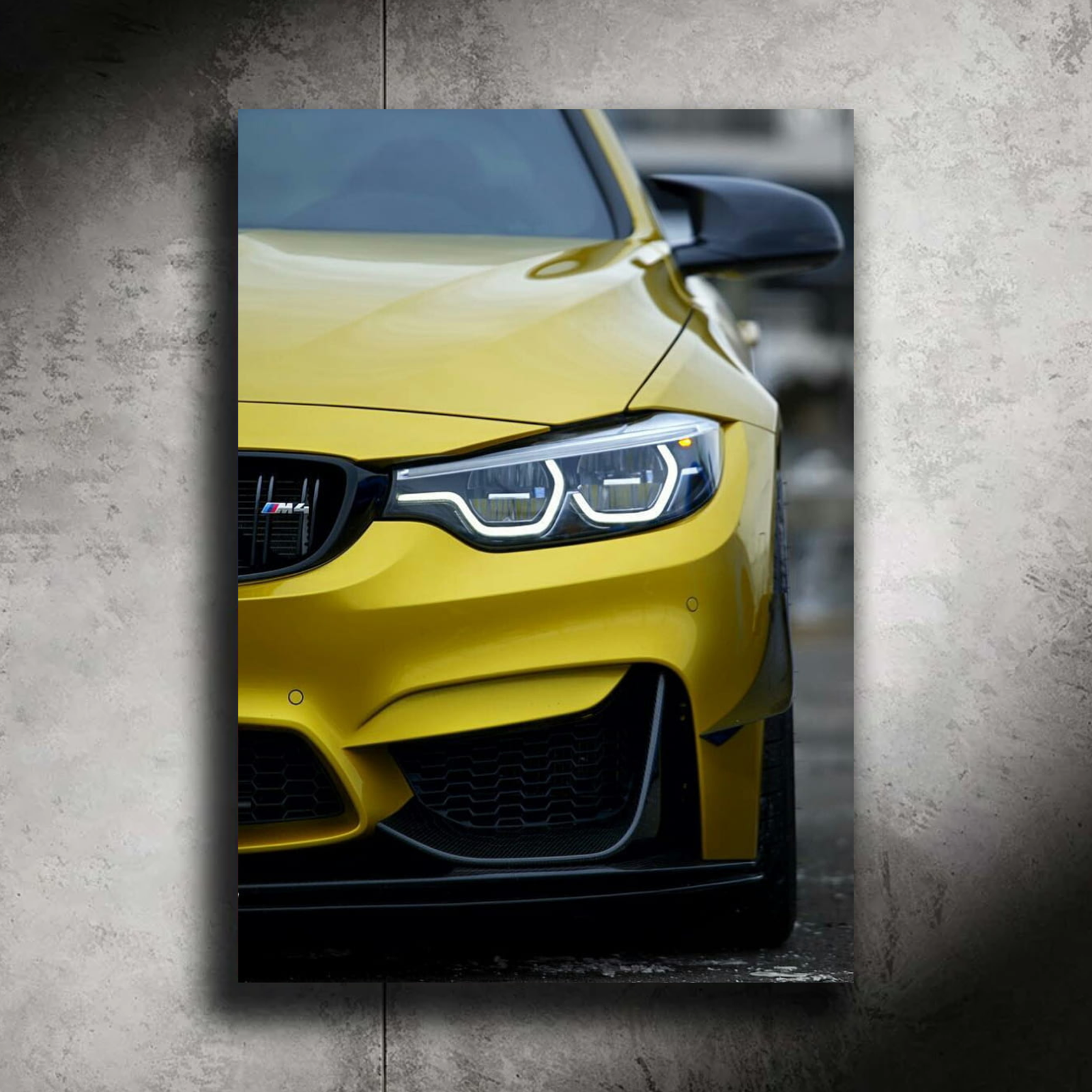 BMW M4 LED Car Wall Art — Ready-Made Design (Metallic Yellow)