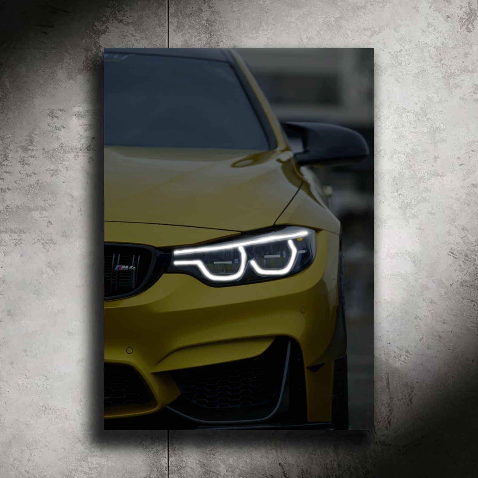 BMW M4 LED Car Wall Art — Ready-Made Design (Metallic Yellow)