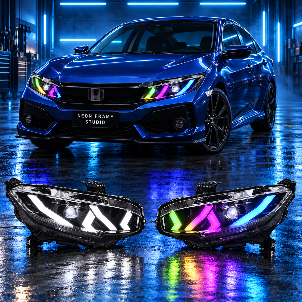 Honda Civic 2016-2021 Gen10 Aftermarket LED RGB Sequential Head Lights