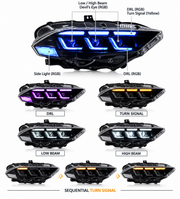 Ford Mustang 2015-2023 Aftermarket LED RGB Sequential Head Lights