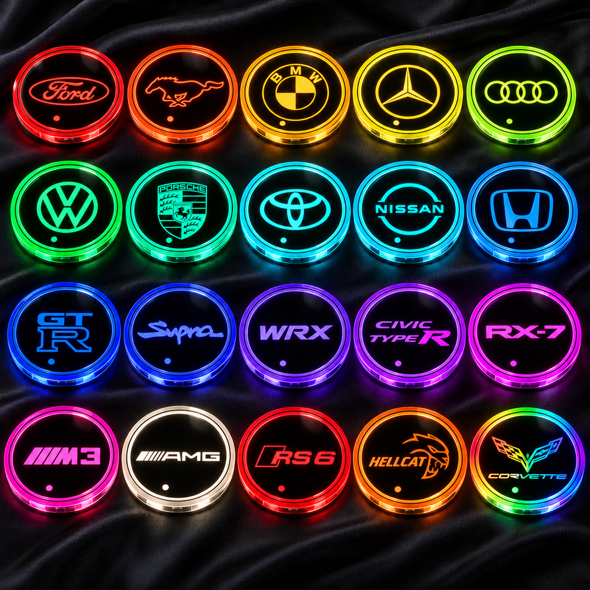 Custom LED RGB Car Cup Holders Coaster Insert Pucks