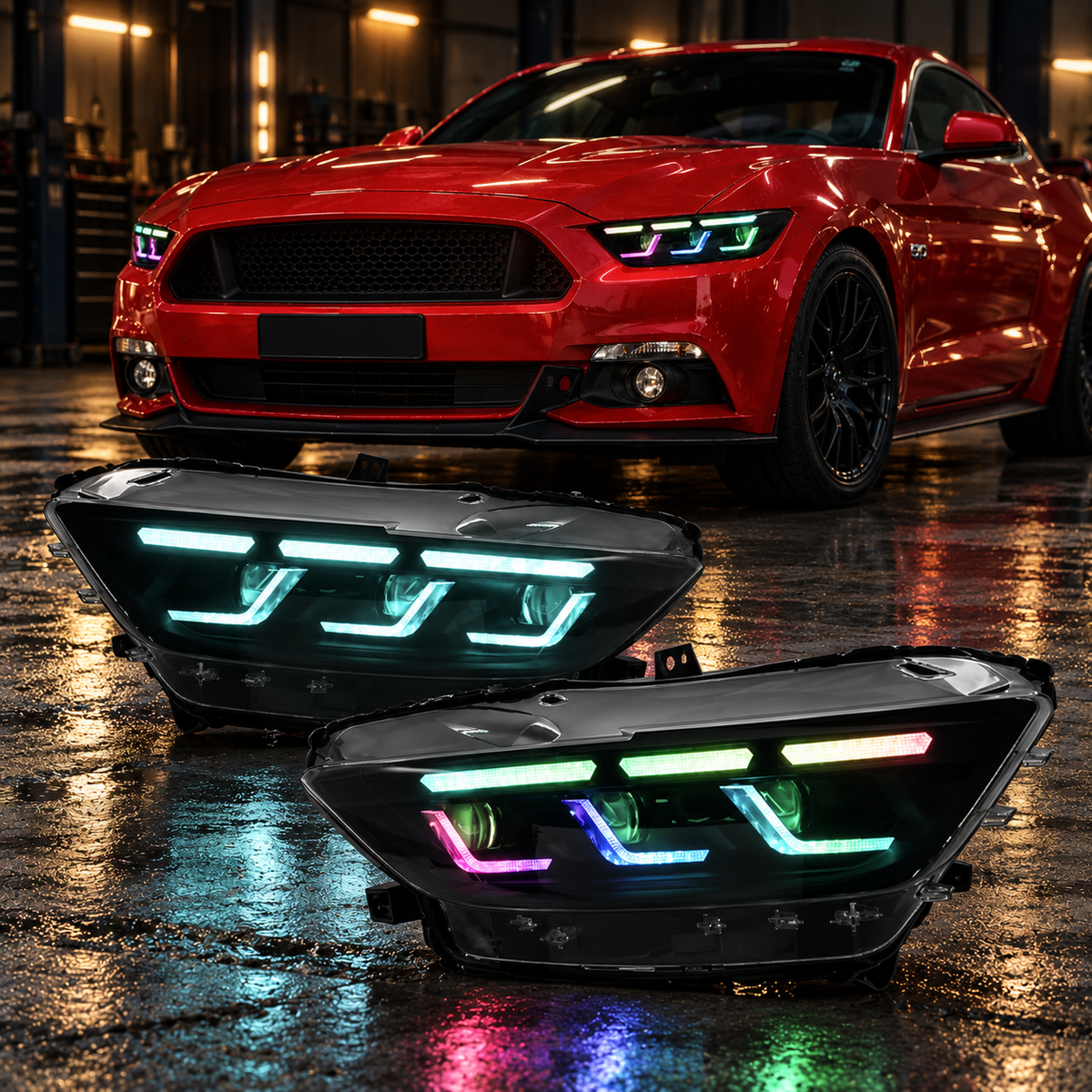 Ford Mustang 2015-2023 Aftermarket LED RGB Sequential Head Lights