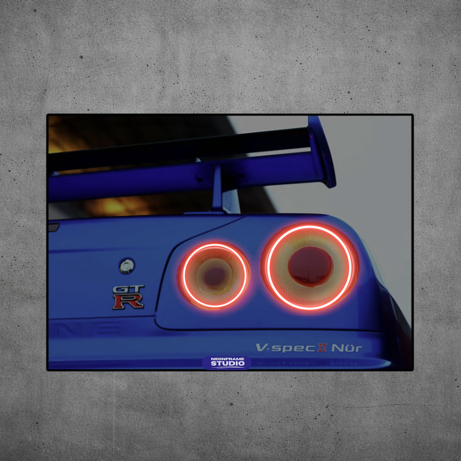 Nissan Skyline GT-R R34 LED Car Wall Art — Ready-Made Design (V-Spec)