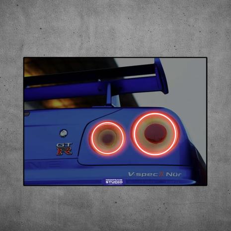Nissan Skyline GT-R R34 LED Car Wall Art — Ready-Made Design (V-Spec)