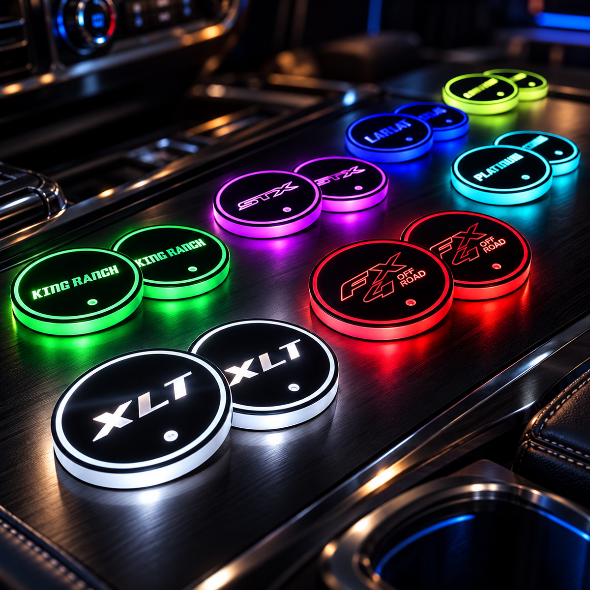 Custom LED RGB Car Cup Holders Coaster Insert Pucks