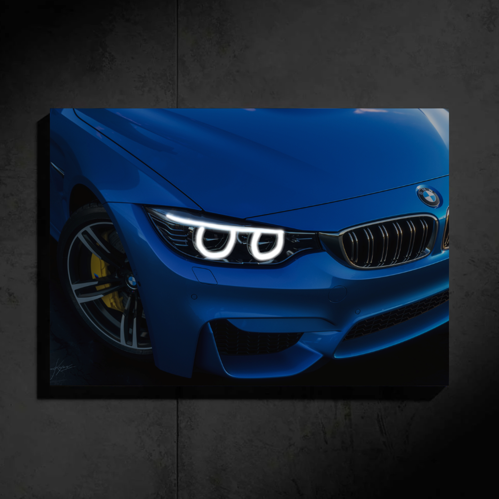 BMW M4 LED Car Wall Art — Ready-Made Design (Blue)