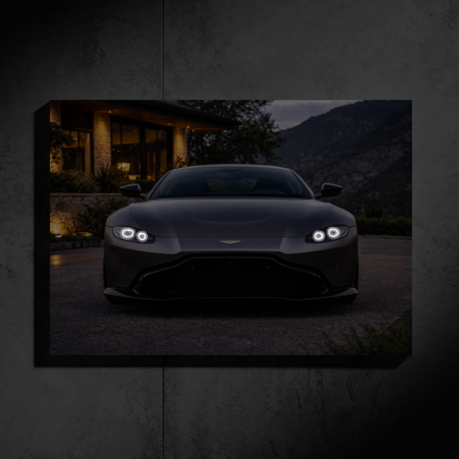 Aston Martin Vintage LED Car Wall Art — Ready-Made Design (Grey)