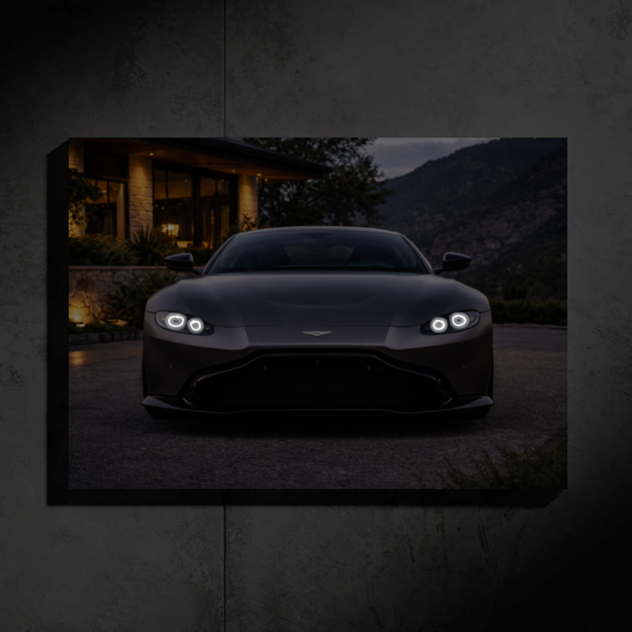 Aston Martin Vintage LED Car Wall Art — Ready-Made Design (Grey)