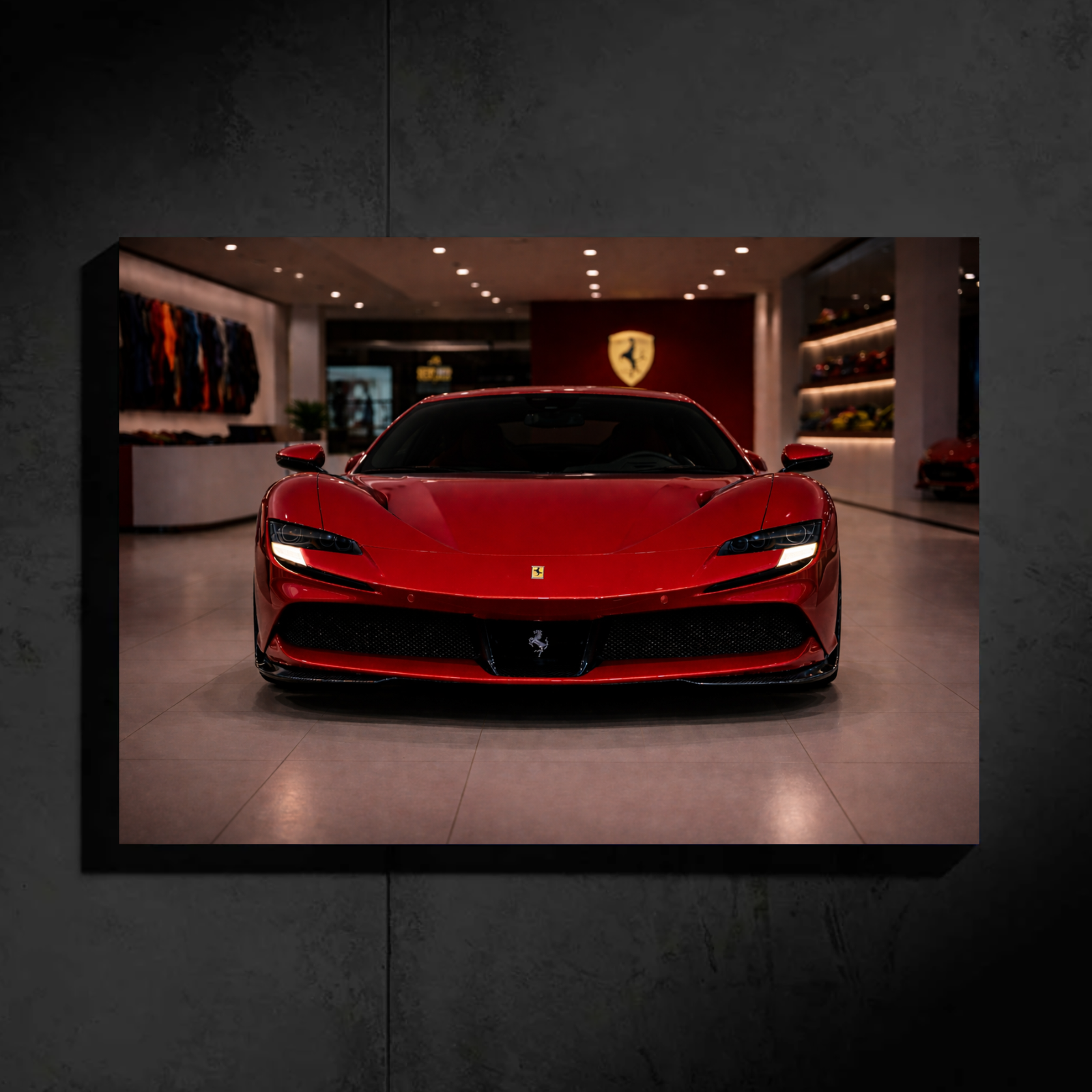 Ferrari SF90 LED Car Wall Art — Ready-Made Design (Red)