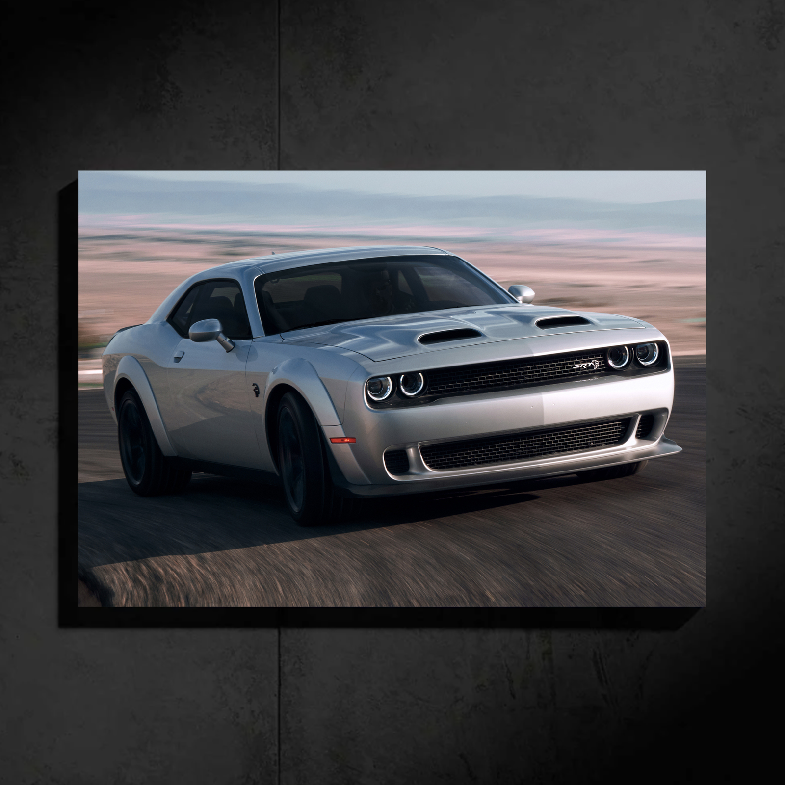 Dodge Challenger Hellcat LED Car Wall Art — Ready-Made Design (Grey)