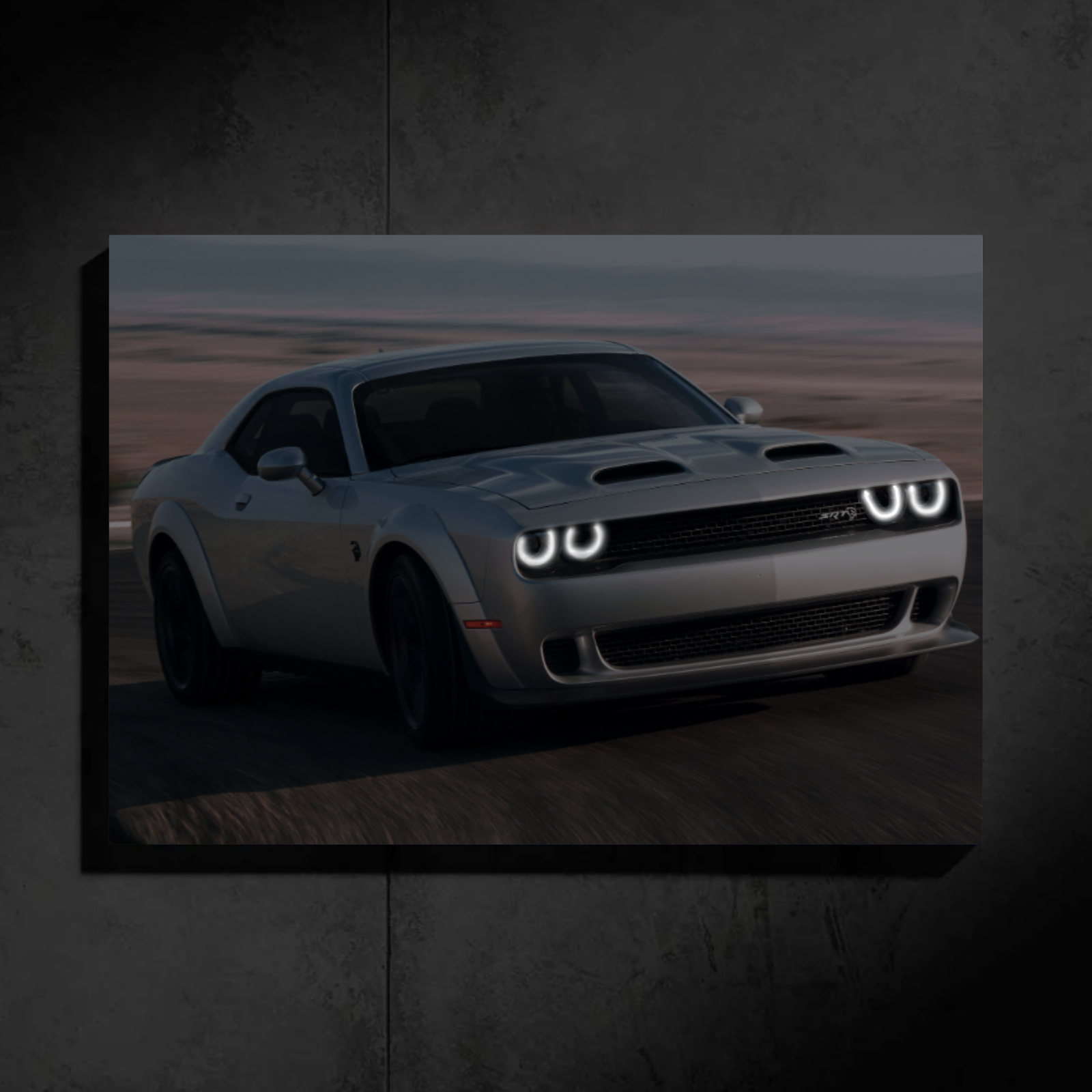 Dodge Challenger Hellcat LED Car Wall Art — Ready-Made Design (Grey)