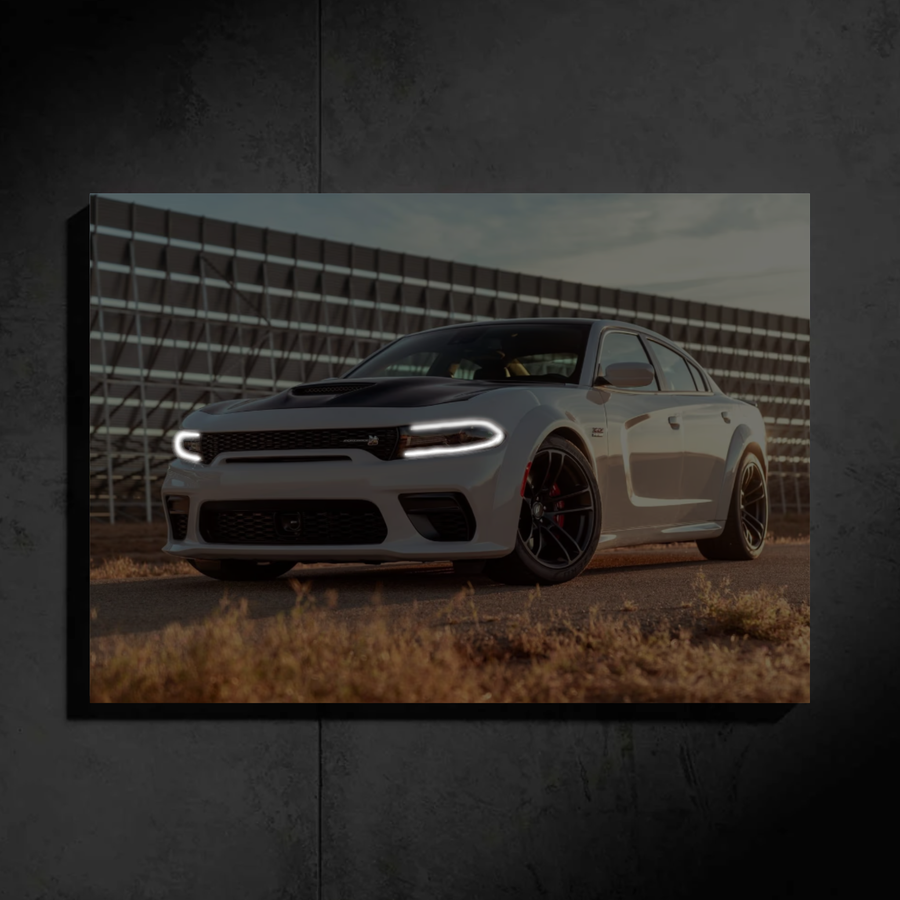 Dodge Charger Scat Pack LED Car Wall Art — Ready-Made Design (White)