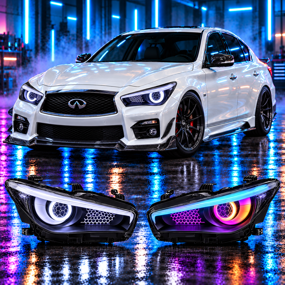 Infiniti Q60 2016-2022 Aftermarket LED RGB Sequential Projector Head Lights